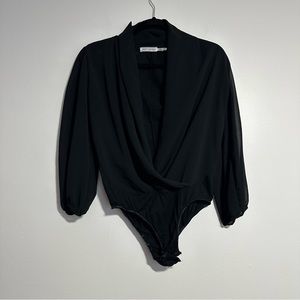 Black chiffon v neck leotard